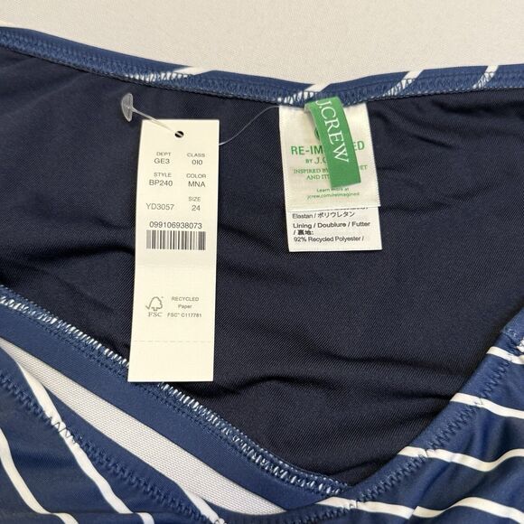 NWT J Crew Cutout One Shoulder One Piece Swimsuit Navy Blue White Stripe Swim 24 - Picture 14 of 15